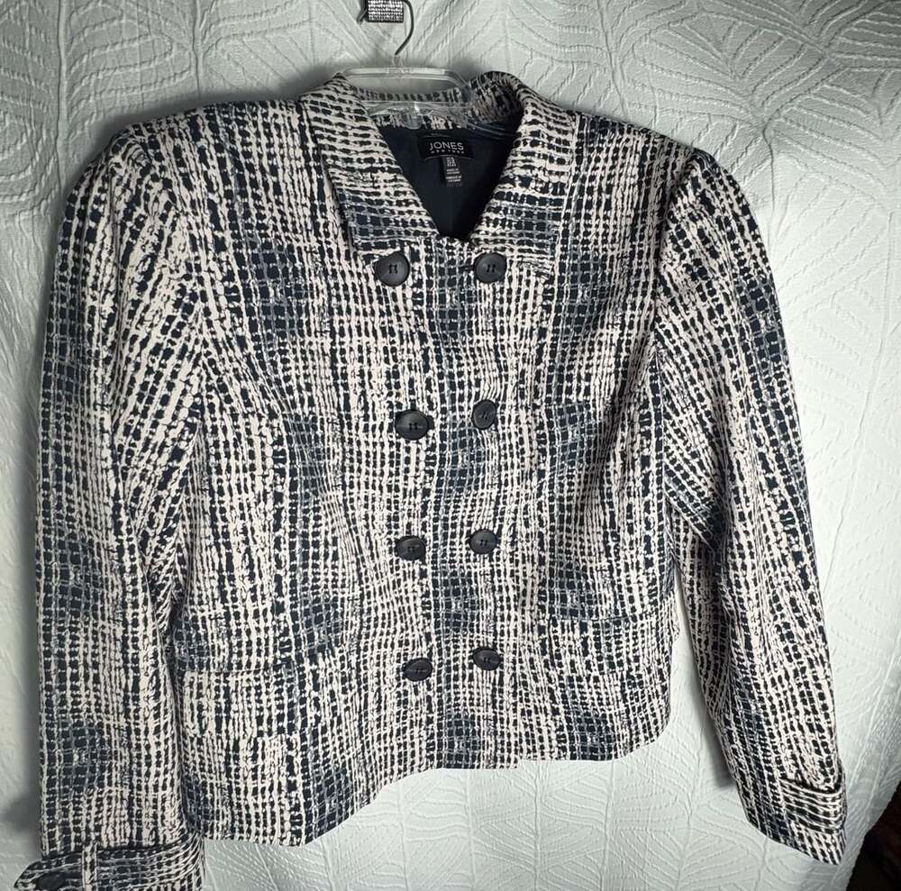 Jones New York Suits Black And White Tweed Double Breasted Blazer Jacket Size 16